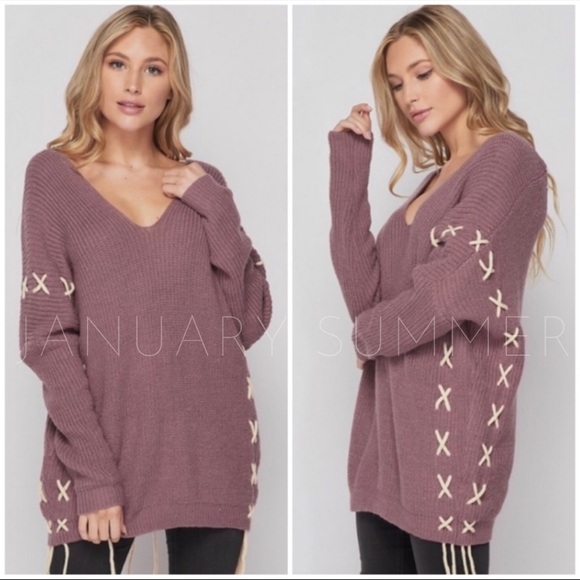 ❄️BLUE MOHAIR BLEND LACE UP SWEATER - Picture 6 of 9